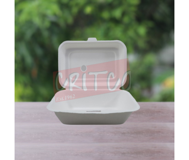 9X6 Bagasse Hinged Container-White