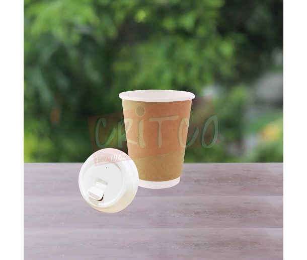 12oz DW Paper Cup-Kraft w/Compost Sip Lid