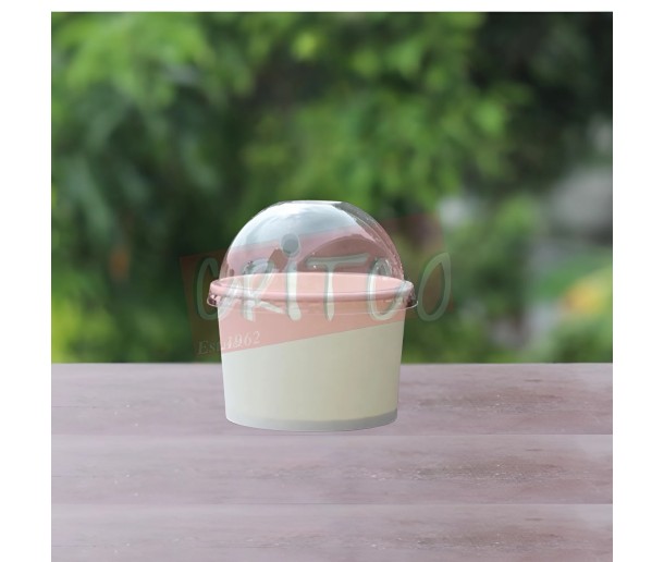 8oz Paper Ice Cream Cup-Wht w/PET D/Lid