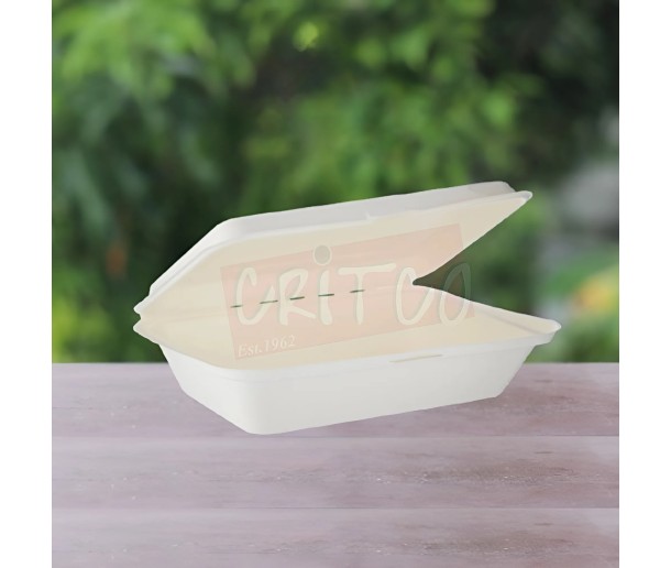 9X6 Bagasse Hinged Container-White